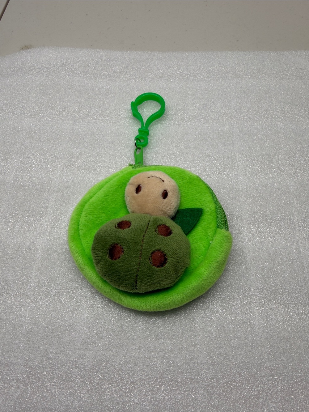 Green Plush Ladybug Clip-On Coin Pouch for Kids